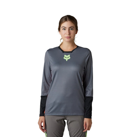 Fox Womens Defend Race Long Sleeve Jersey - Pewter SALE